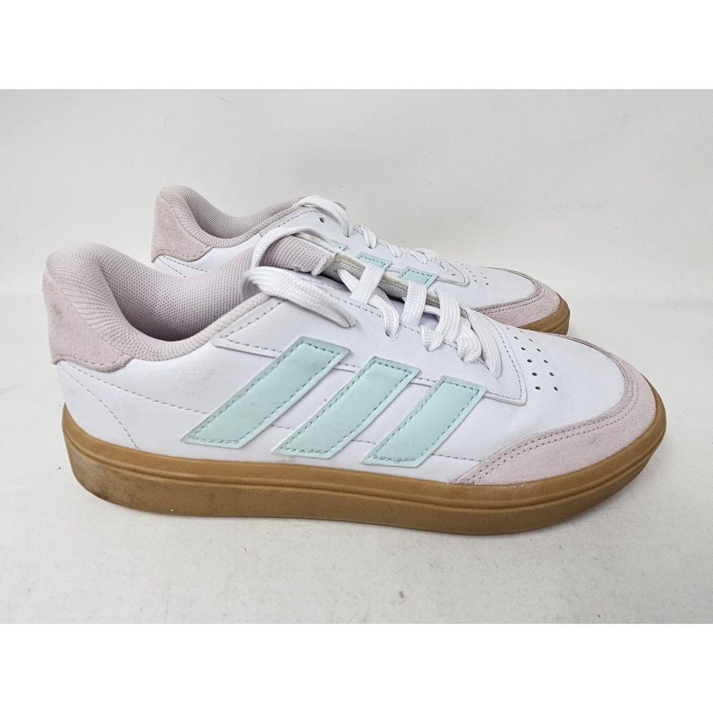 Adidas Courtblock Jr Girl's Sneakers White/Mint/Pink/Gum ID6497 Size 3.5 VGC